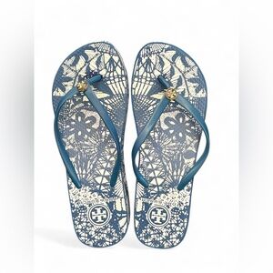 Tory Burch Thandie Wedge Striped Thong Flip Flop Sandals